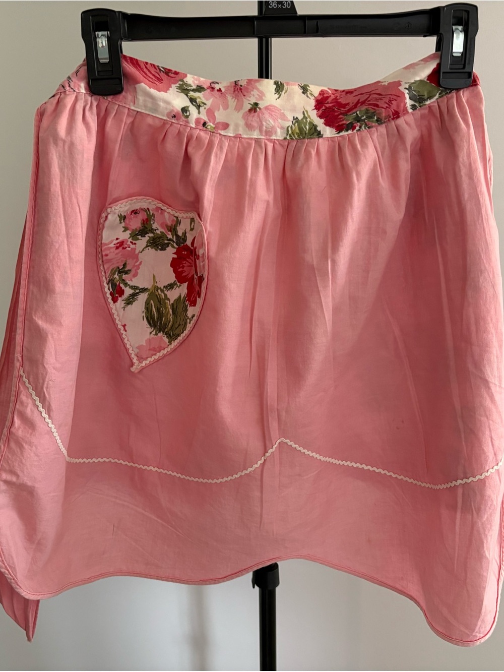 Vintage Pink Floral-Trim Apron for Women